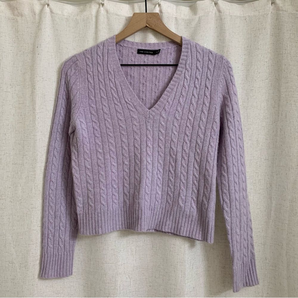 The Limited Lambswool Angora Cashmere Cropped lavender Cable Knit Sweater Small - Picture 1 of 5